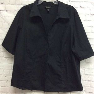 Lane Bryant Womens Button Front Shirt Black Short Sleeve Stretch Plus 26/28